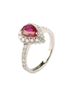 中古95新日本进口水滴形切工红宝石钻石铂金900戒指53号