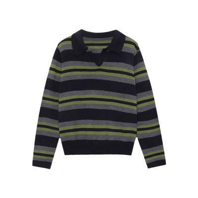 木岸muan松绿石毛衣定制365克条纹中古撞色毛衣上衣女D-DG3-190