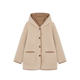 XWI欣未正反两穿仿皮毛一体外套女士冬季通勤简约颗粒绒连帽上衣