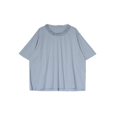 安妮森林纯棉花边拼接气质针织T