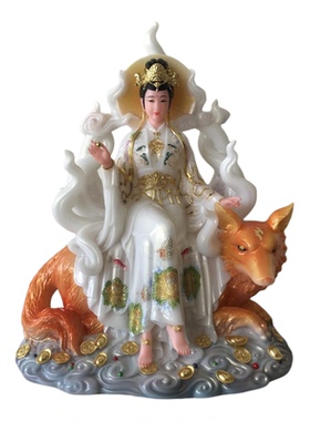 新款合成汉白玉九尾女狐神像摆件