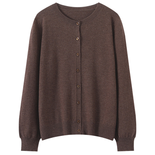 100%精纺丝光羊毛开衫女圆领短款针织外套宽松显瘦外搭毛衣上衣