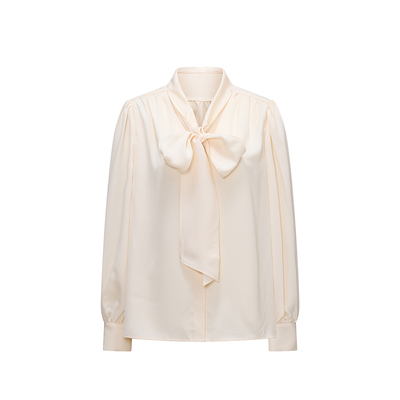 Chings法式复古一衣多穿V领飘带上衣 乱麻质地灯笼袖显瘦百搭衬衫