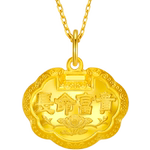 周大生黄金吊坠富贵长命金锁足金平安锁宝宝周岁满月儿童生日礼物