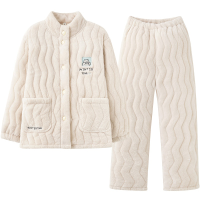 情侣冬季睡衣加厚夹棉卡通图案