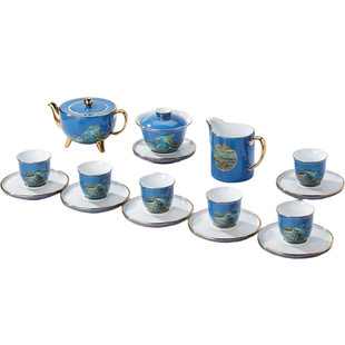 景德镇官方龙珠阁陶瓷茶具套装家用整套泡茶盖碗茶杯高端礼盒送礼