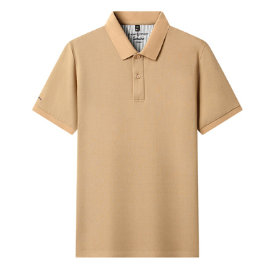 皮尔卡丹男士短袖T恤纯棉纯色丝光长绒棉珠地高端商务休闲风上衣