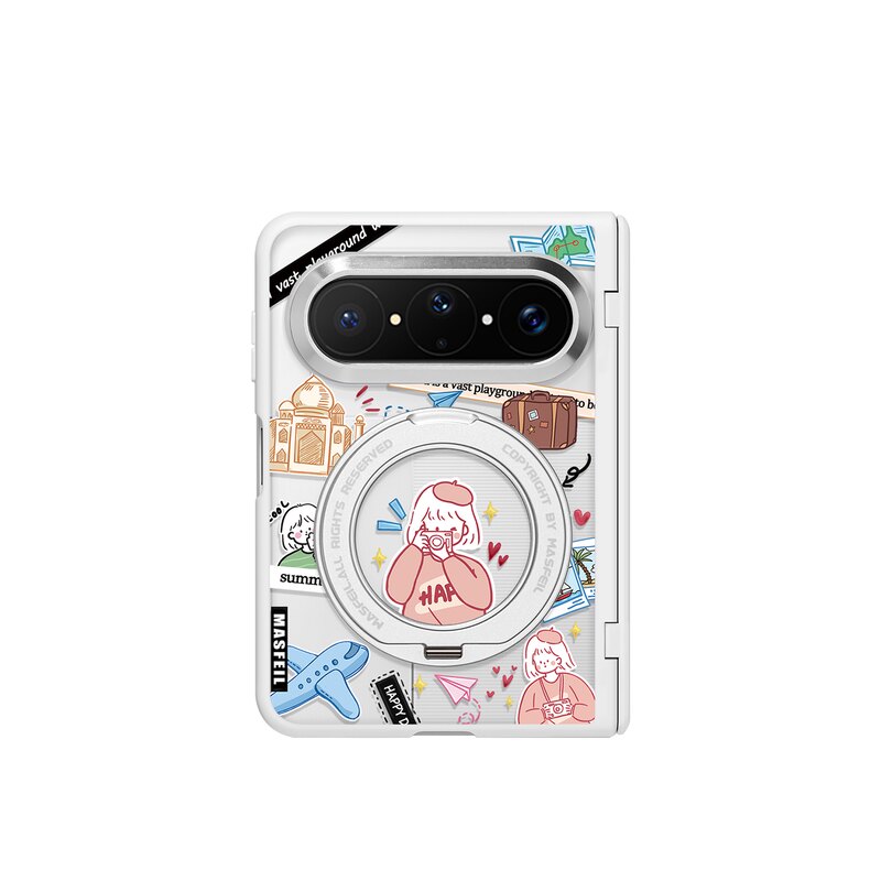 MASFEIL× 夏日旅行记适用华为PuraXMax手机壳磁吸带支架小折叠阔PURA典藏版透明全包保护套防摔x2新款高级感