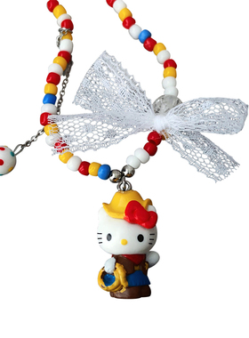 可爱KT猫彩色串珠项链女锁骨链