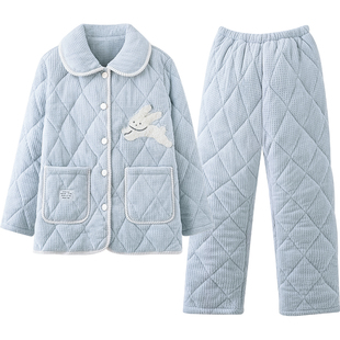 马克公主三层加厚夹棉情侣睡衣女冬季卡通超厚男士冬天外套棉袄服