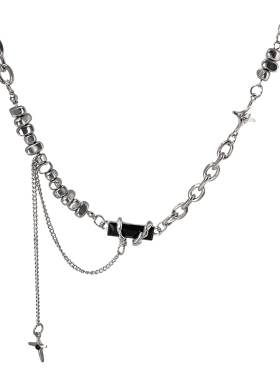 GMI十字架星星锆石钛钢项链