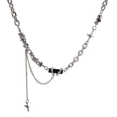 GMI十字架星星锆石钛钢项链