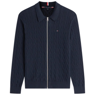 Tommy男装纯棉绞花翻领针织开衫