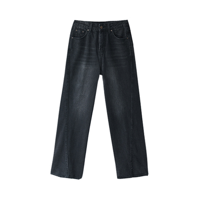 立体裁剪加绒直筒牛仔长裤女秋冬