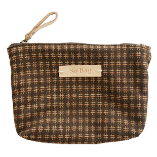 sobag复古格纹秋冬手机包女驼色毛呢质感化妆包文艺手拿硬币卡包