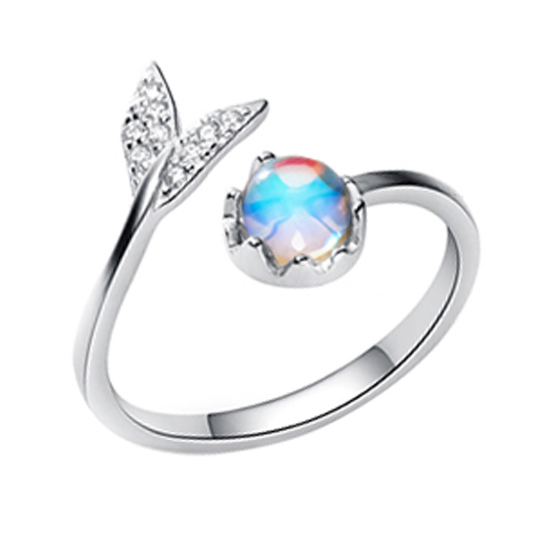 s925纯银人鱼泡沫戒指女小众琉璃学生党闺蜜对戒鲸鱼尾巴小指环