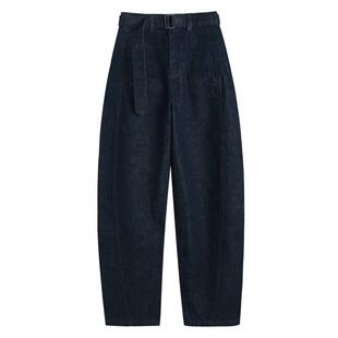 祈简秋冬全棉玄青色弯刀裤修饰腿型休闲宽松百搭深色牛仔裤女7016