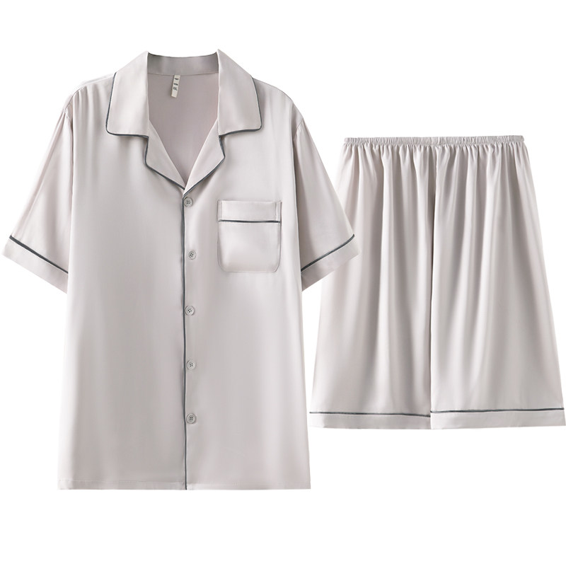 睡衣男士新款夏季冰丝短袖短裤开衫家居服夏天薄款家居服两件套装