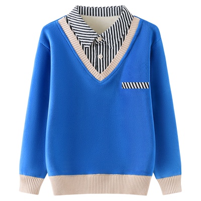 男童一体绒卫衣秋冬衬衫领假两件