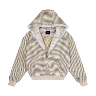 FDR官方店 条纹廓形毛领加厚棉衣男爆款2025新款座山雕外套女款冬