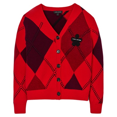 【季末折扣】MARC JACOBS/莫杰 MJ 羊毛菱格纹开衫时尚V领毛衣