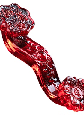 红色水晶如意招财专用装饰摆件传统花纹七彩琉璃红色如意招财摆件