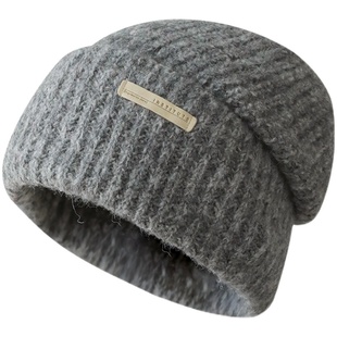 厚款针织套头帽男女情侣冬季防寒护耳冷帽大头围加厚毛线帽堆堆帽