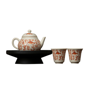 皆茶事苏打釉半彩桂鱼功夫茶具套装家用一壶二杯泡茶壶茶杯干泡盘
