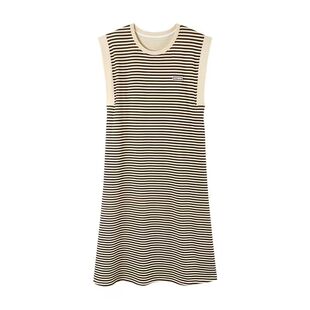 带胸垫坎肩睡裙女士夏季无袖背心简约条纹家居服中长款连衣裙睡衣