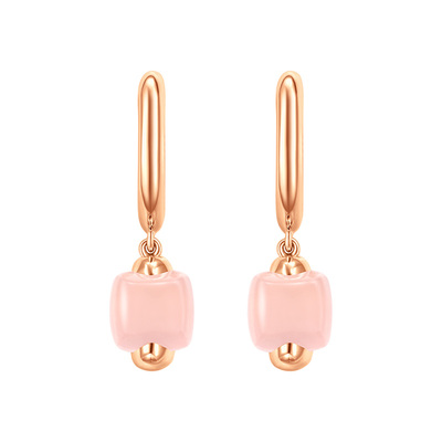 ENZO桃花粉方糖18K金芙蓉石耳环