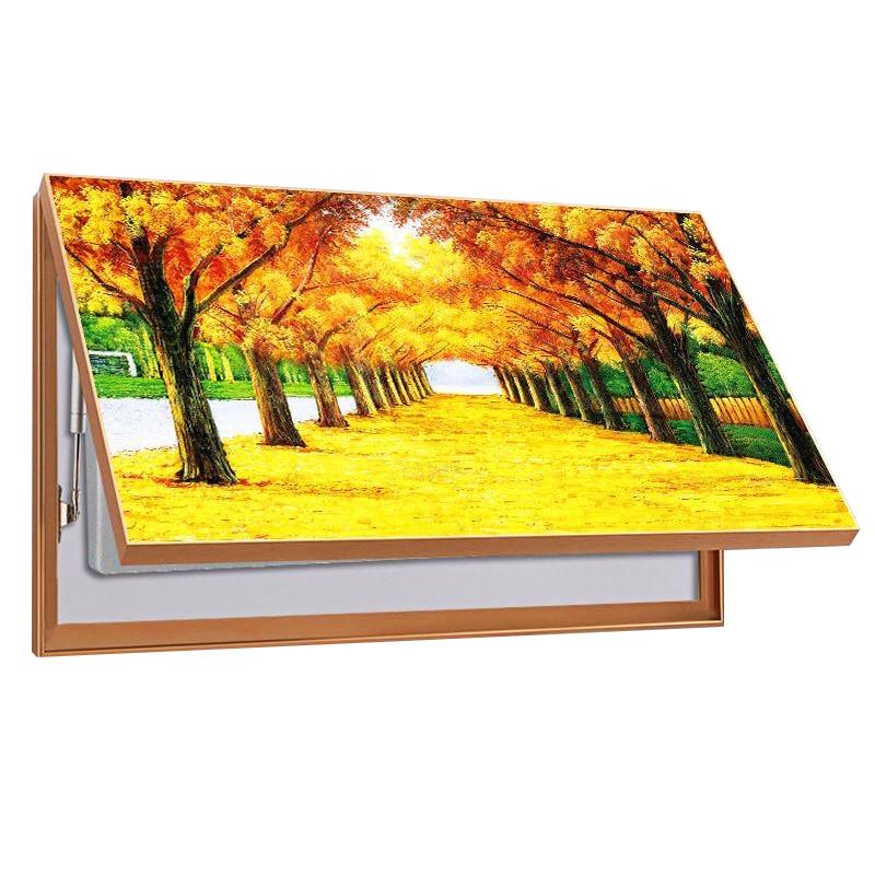 电表箱装饰画免打孔挂画黄金大道别高档别墅配电箱液压上翻晶瓷画