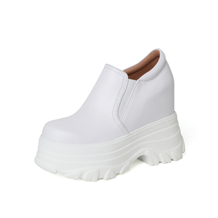 12cm粗跟超高跟厚底小个子增高鞋英伦风小皮鞋真皮时尚乐福鞋女鞋