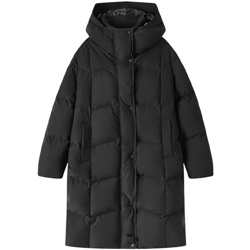 爱居兔中长款鹅绒服女冬季经典时尚连帽羽绒服