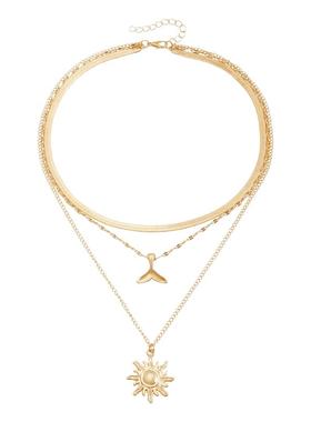 Norns欧美复古海豚尾太阳吊坠项链百搭高级感蛇链三层叠戴首饰