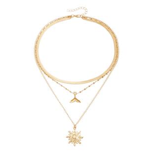 Norns欧美复古海豚尾太阳吊坠项链百搭高级感蛇链三层叠戴首饰