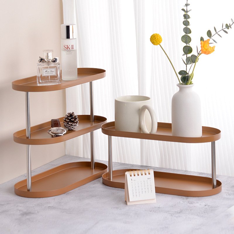 北欧轻奢金属收纳架子台洗漱架杯子桌面梳妆台整理置物架架护肤品