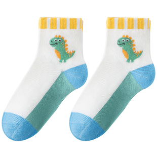 caramella儿童袜子透气男童纯棉夏季薄款透气宝宝恐龙卡通中筒袜