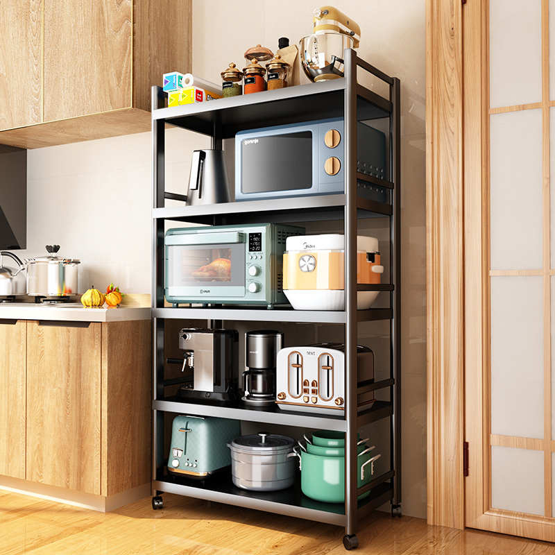 厨房置物架落地多层不锈钢多功能放微波炉烤箱架子锅具收纳锅架