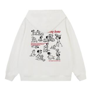 high rain 秋季斑点狗连帽卫衣女白色上衣卡通宽松外套帽衫衣服男