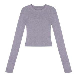 pusumede 基础公式 短款圆领针织衫女内搭打底衫修身百搭长袖上衣