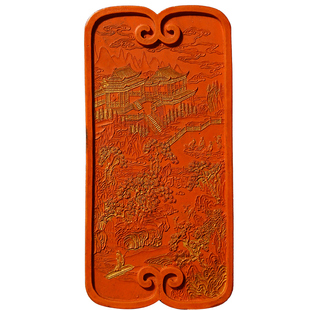 国家非遗 1981年制 清代乾隆老墨版《仙山楼阁》收藏墨块 胡开文老朱砂墨条 高档徽墨古版工艺品摆件文房四宝