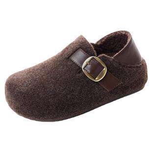 毛绒勃肯鞋女款加绒厚底内增高2025冬季新款全包超火灰色勃肯女鞋