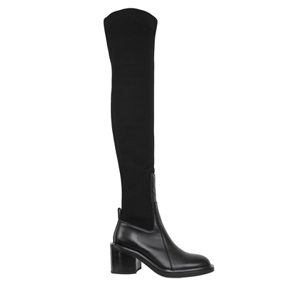 弹力针织袜子靴圆头高跟