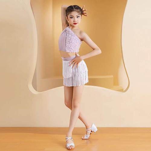 女童舞服拉丁舞练习演出舒适套装显白色高档亲肤练功服专业表演服