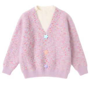 女童毛衣2026冬季新款彩点软糯假两件百搭儿童洋气针织衫外套上衣