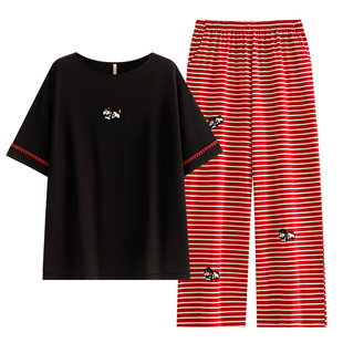 家乐芬睡衣女士夏季夏天短袖长裤莫代尔家居服大码休闲慵懒风套装