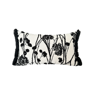 现代简约黑白抱枕轻奢复古流苏腰枕客厅沙发靠枕卧室床头靠垫套