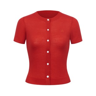 ANTIFORM背构 超软糯48支1oo%全羊毛修身短袖针织开衫T恤2025秋款