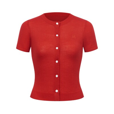 48支纯羊毛开衫短袖T恤2026春款