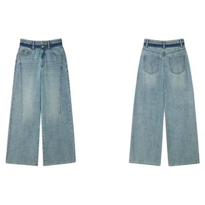 PIT复古水洗纯棉收腰直筒阔腿牛仔裤女2025秋垂感休闲裤长裤